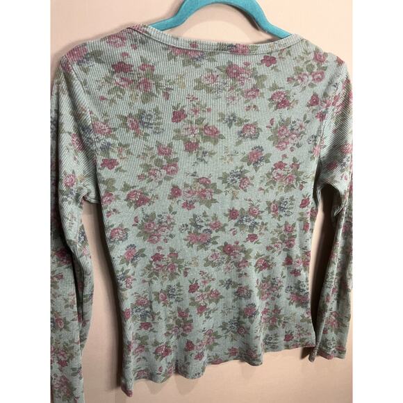 Floral Trends Top Blue Coquette Fairy Buttons Bow Whimsy Cottage Y2K Sz M - Picture 8 of 14